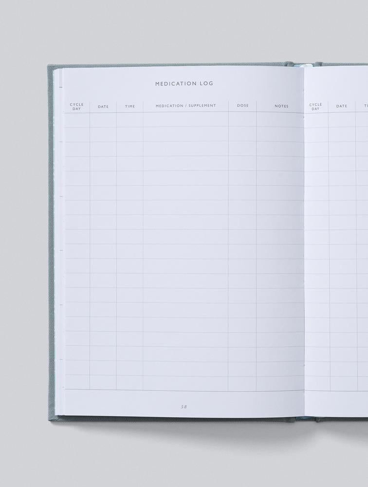 Open journal showing a medication log table