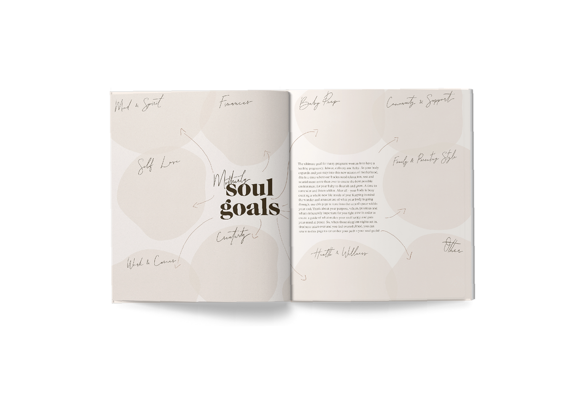 An open book representing the Becoming MAMA - A Pregnancy Journal by AXEL & ASH, highlighting the divine feminine strength.