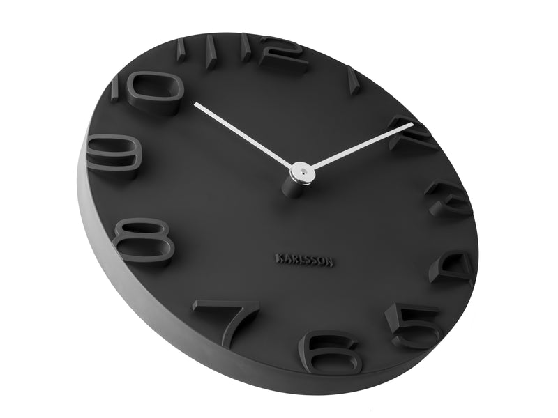 An innovative design of the Karlsson On The Edge Wall Clock - Black (42cm) on a white background.