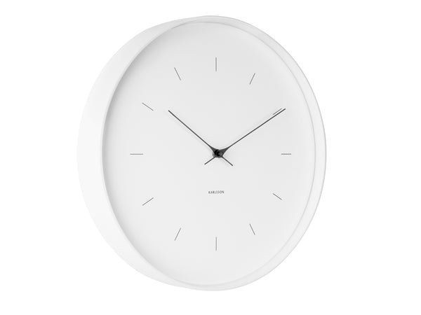 A minimalist clock design featuring Karlsson Butterfly Hands in various sizes and colors on a white background.