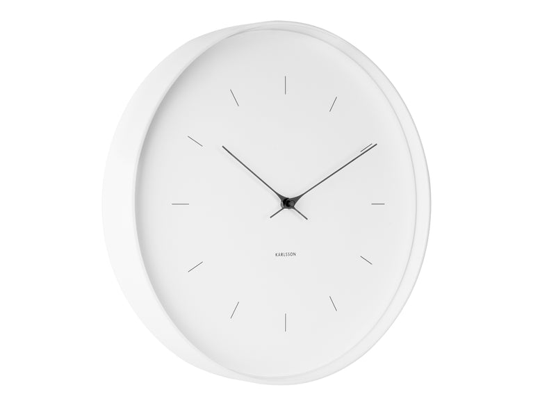 A minimalist clock design featuring Karlsson Butterfly Hands in various sizes and colors on a white background.