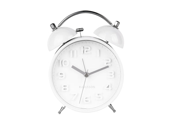 A "Alarm clock Mr White white" by Karlsson on a white background.