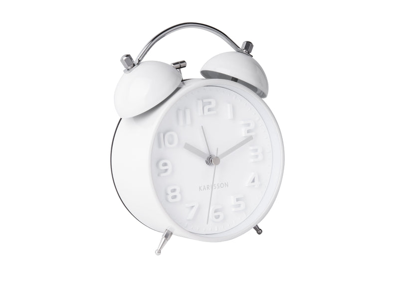 An innovative Alarm clock Mr White white from the Dutch clock brand Karlsson.