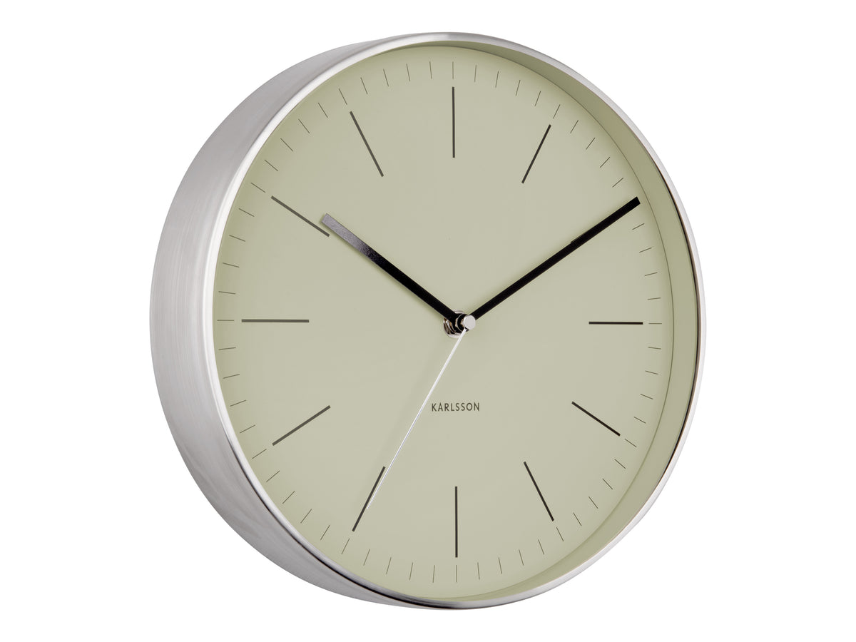 Karlsson Minimal Wall Clock in olive green on a white background