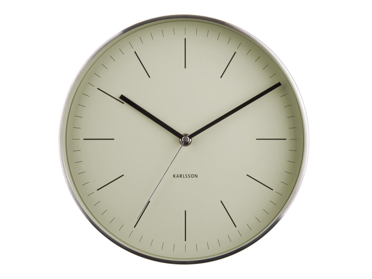 Karlsson Minimal Wall Clock in olive green, front view