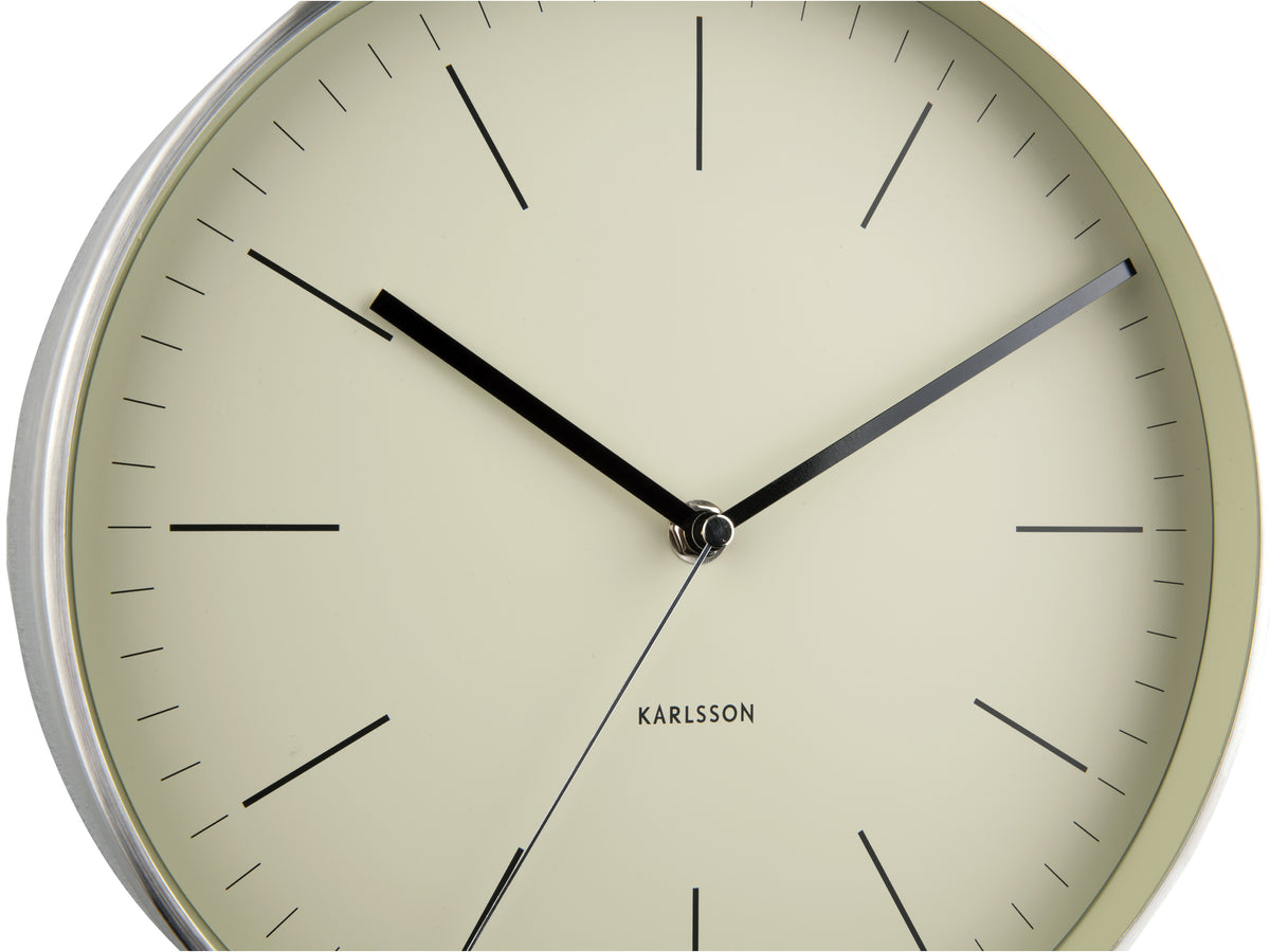 Karlsson Minimal Wall Clock in olive green, angled view