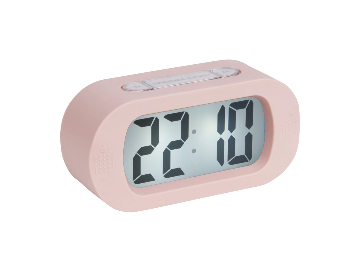 Karlsson Gummy Digital Alarm Clock in pink, front view of the digital display