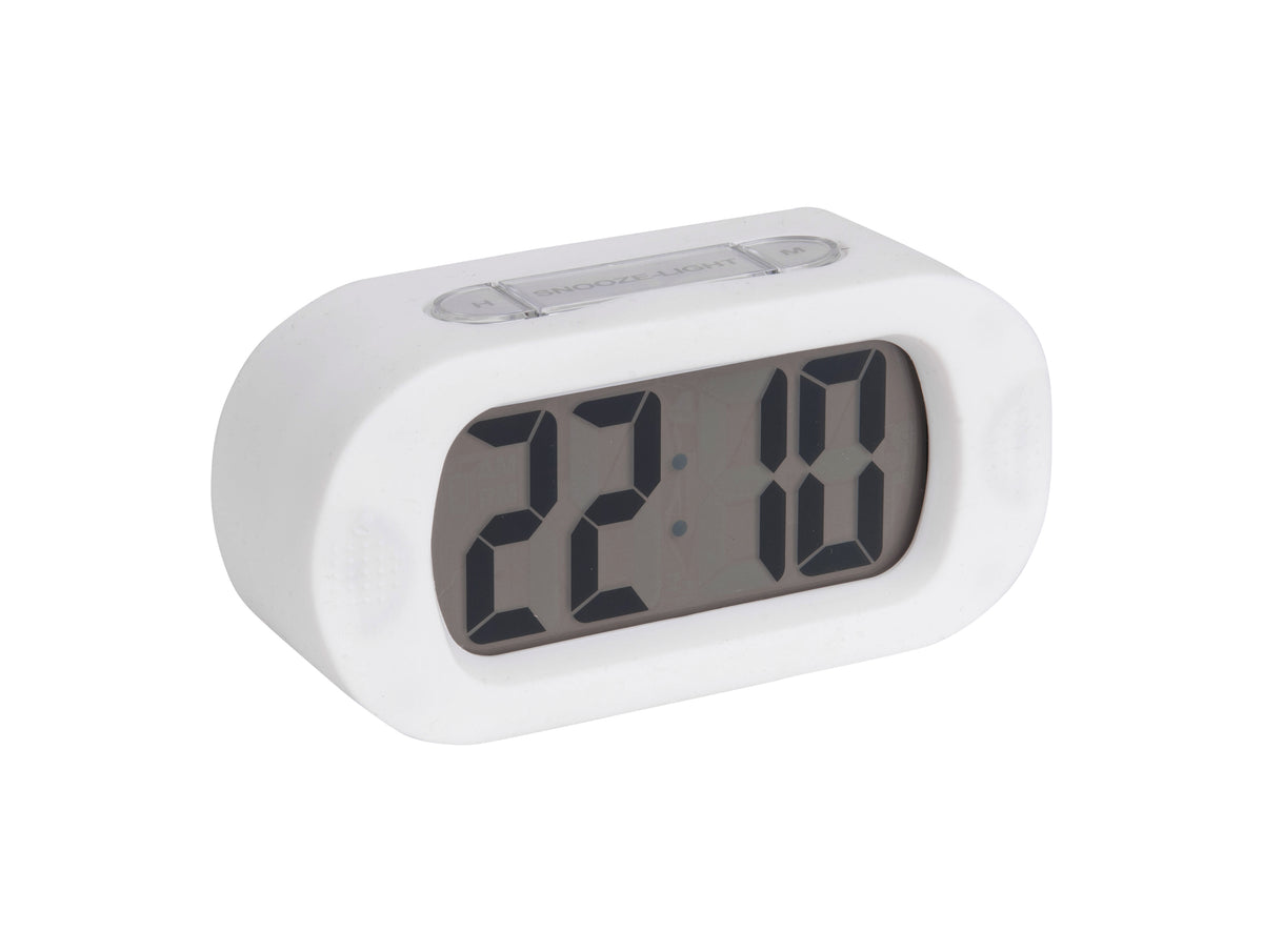 Karlsson Gummy Digital Alarm Clock in white, three-quarter view