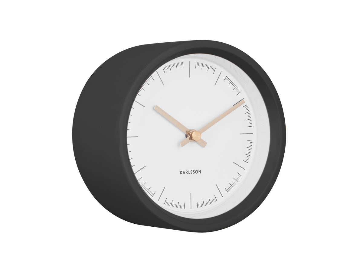 Dense Alarm Clock by Karlsson in black, angled view