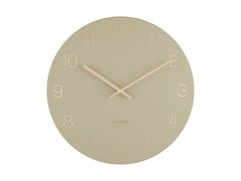 This Karlsson Charm Wall Clock - Various Colours features a beige face adorned with engraved gold numbers.