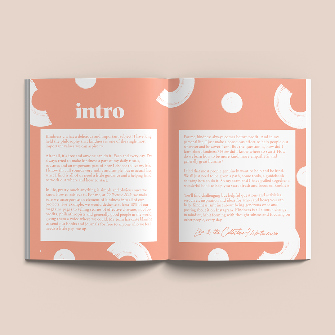 Open spread titled intro with coral patterned borders