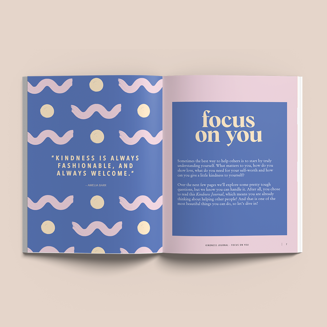 Open spread titled focus on you with blue patterned pages