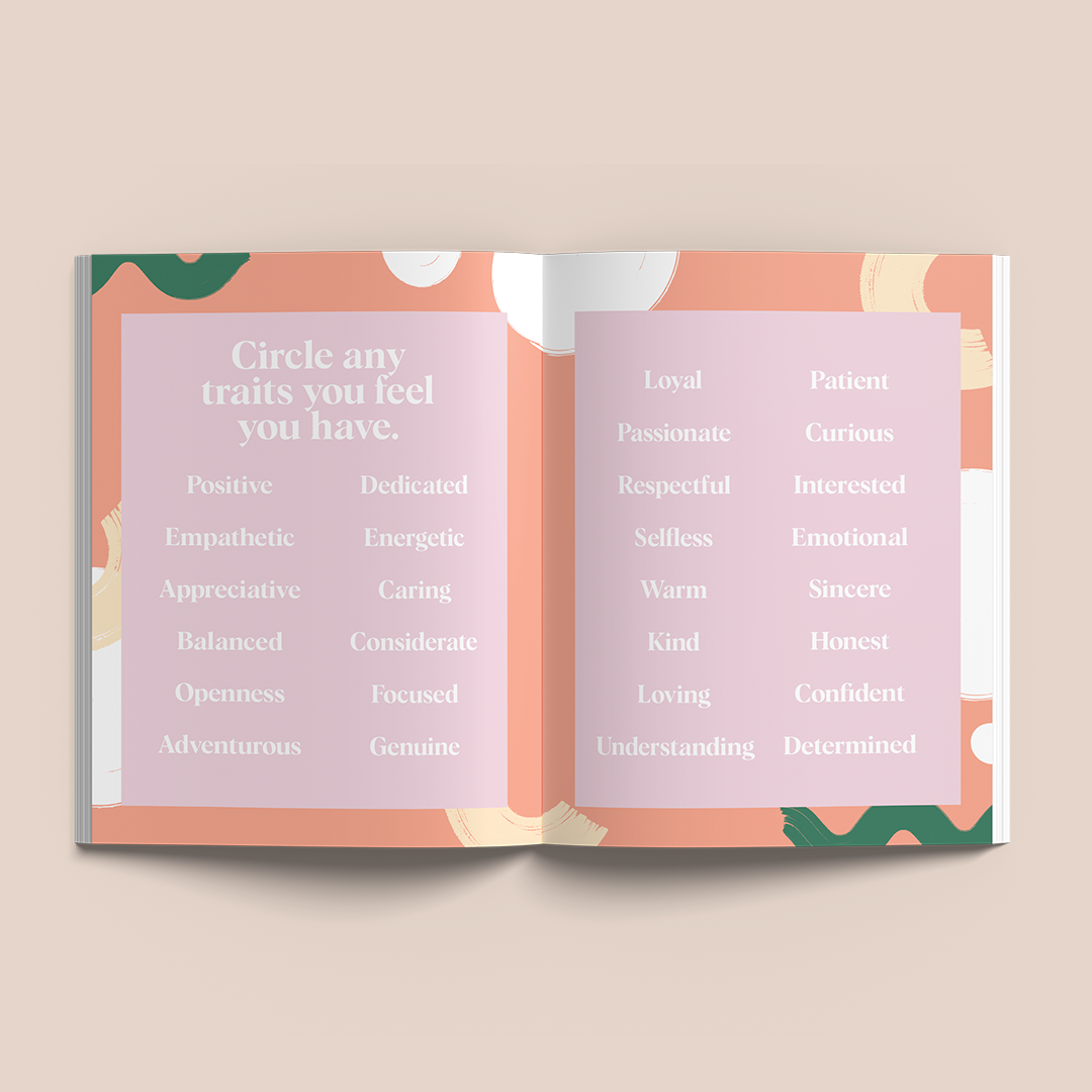Open spread with a list on coral pages