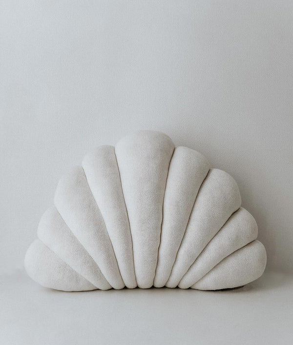 A LARGE SHELL CUSHION - IVORY made of pure cotton on a white background by Bengali Collections.