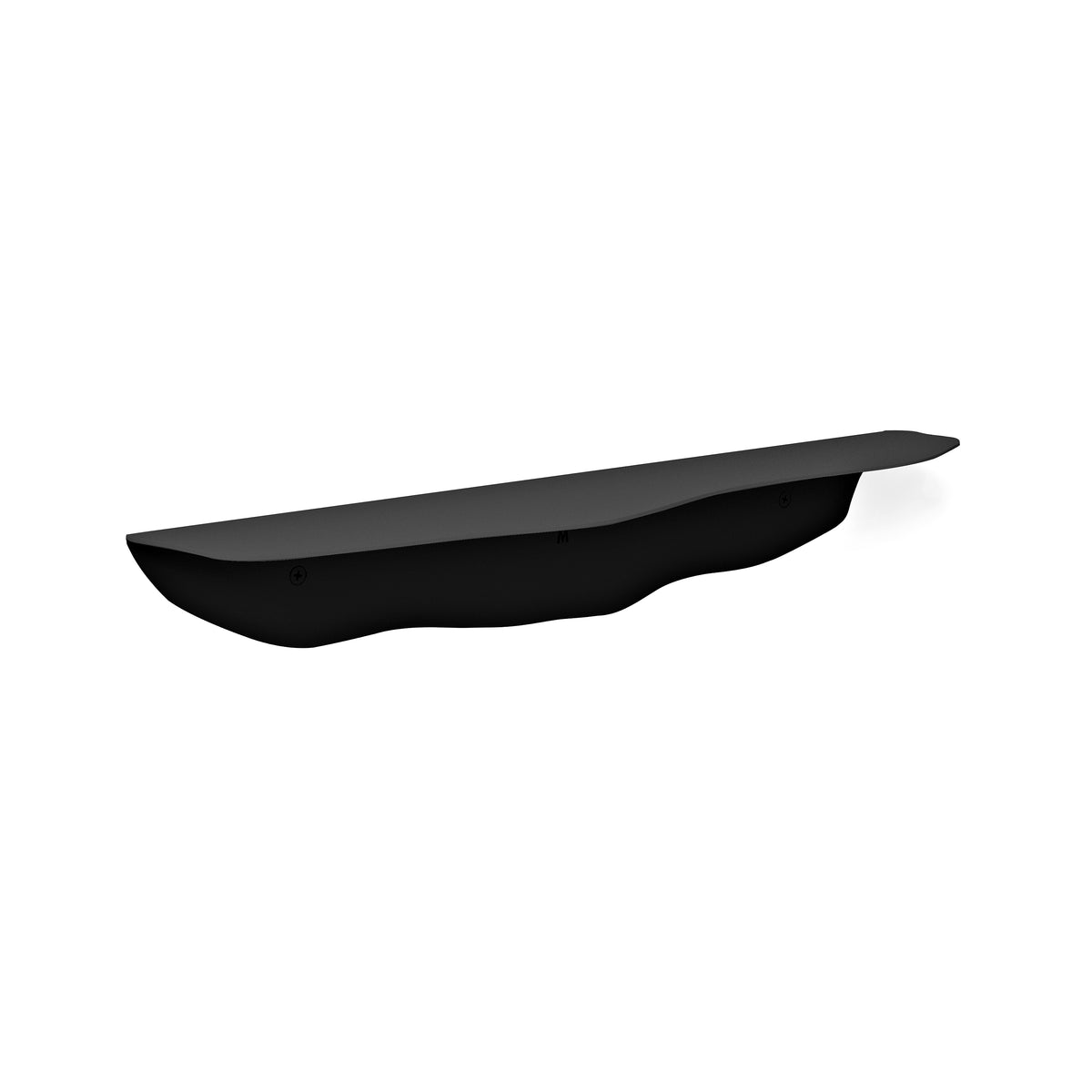 Empty black wavy shelf angled from the right and slightly below so the curved profile reads