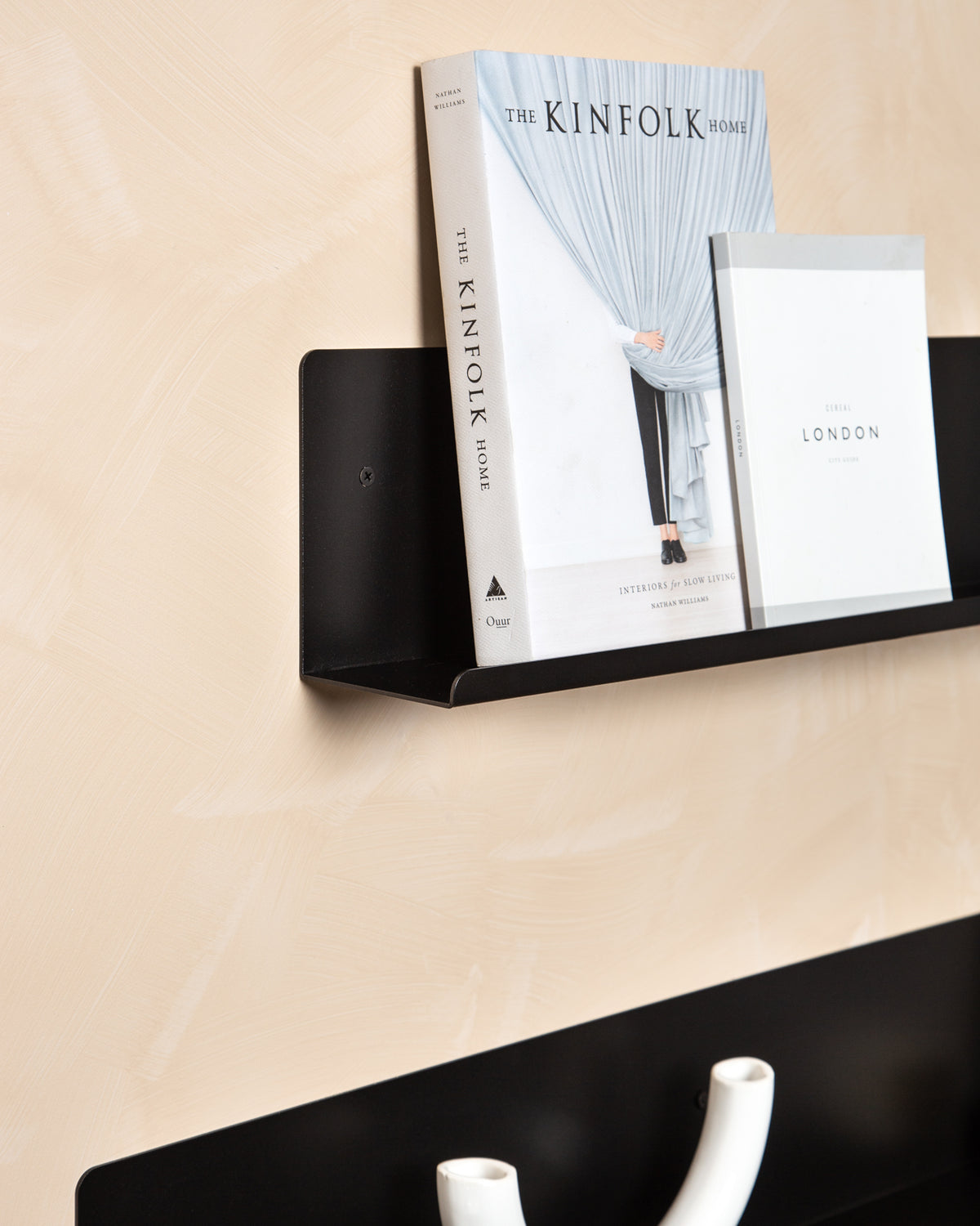 FOLD Display Ledge 600mm Black styled with books and decor