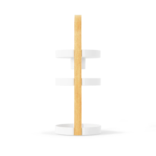 An Umbra BELLWOOD cosmetic organizer with three tiers for makeup brushes.