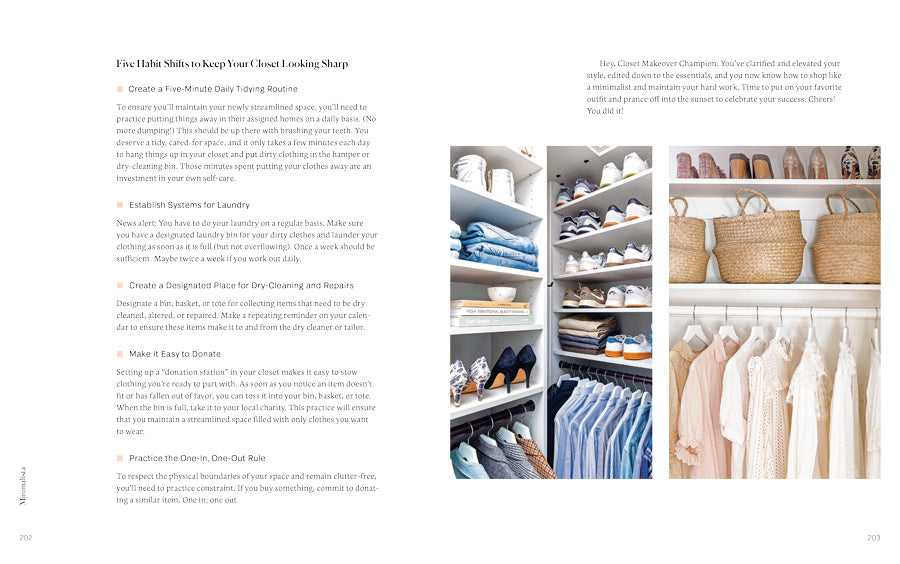 Minimalista book page spread showing organisation systems
