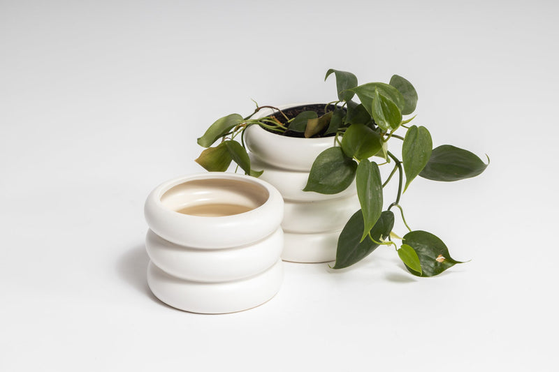 Two fully glazed, curved cylinder shape HAZY POTS in the Black and White range from Ned Collections.