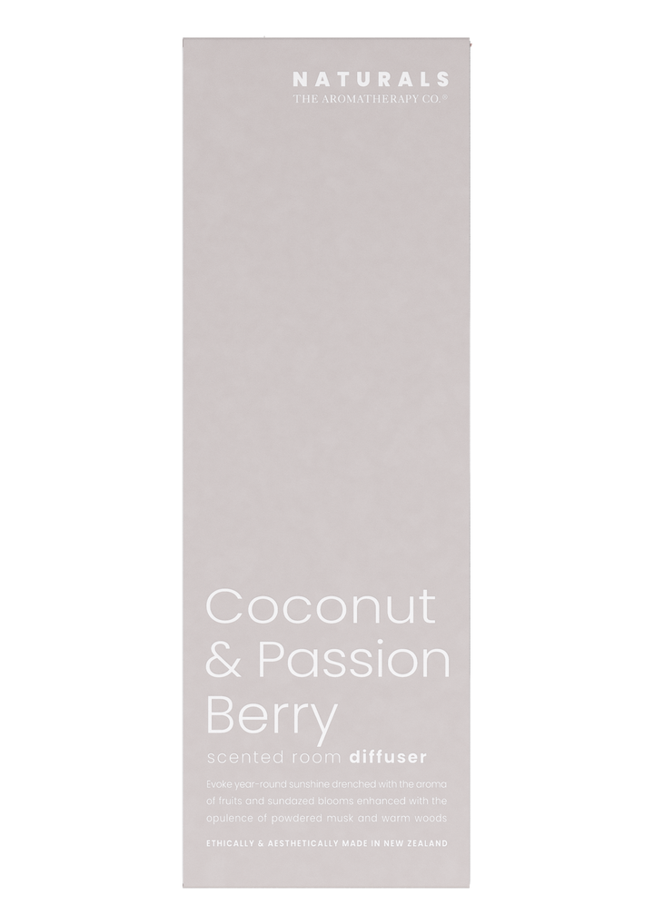 Introducing the Naturals Diffuser - Coconut & Passion Berry from The Aromatherapy Co. Immerse your space with the alluring fragrance of this exquisite diffuser.