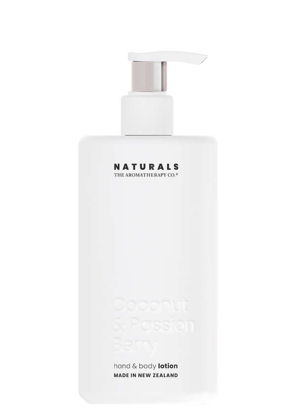 The Aromatherapy Co's Naturals Hand & Body Lotion - Coconut & Passion Berry with natural ingredients.