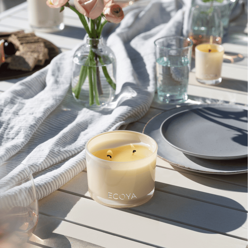 An Ecoya Limited Edition Citronella & Lemongrass Outdoor Candle enhances home design and makes for a unique gift.