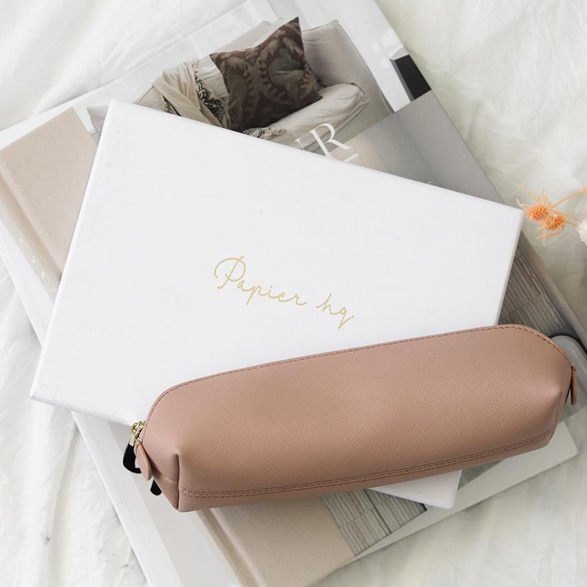 Pink Saffiano Leather Pencil Case – Gold Hardware
