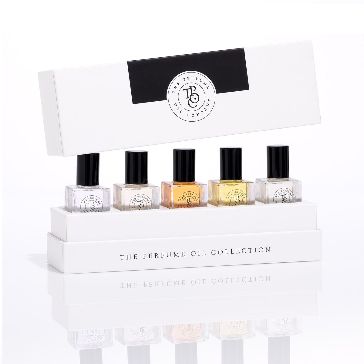 The Perfume Oil Company collection box holding five roll-on bottles