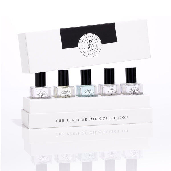 The Perfume Oil Collection Gift Set - Woody by The Perfume Oil Company in a white box.