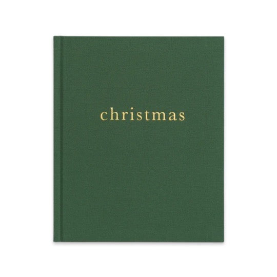 Write To Me Family Christmas Book in forest green linen
