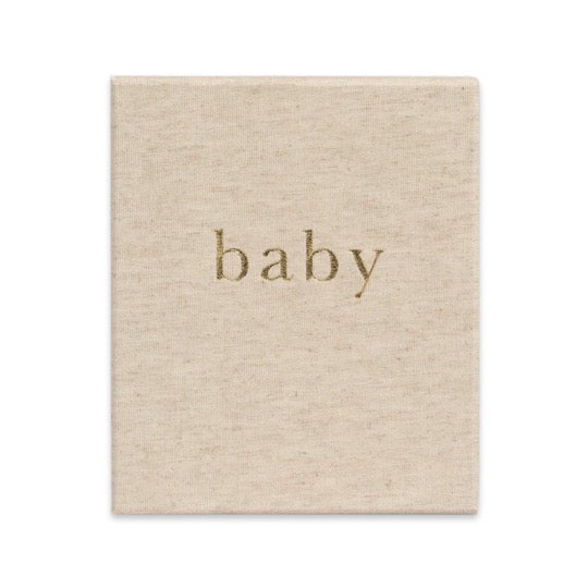 Write To Me First Year of You baby journal in oatmeal linen, front cover on a white background