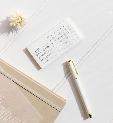 Habit Tracker sticky note placed in weekly planner spread by Emma Kate Co
