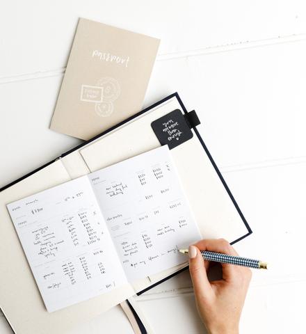 Pocket Passport expense tracker styled with planner by Emma Kate Co