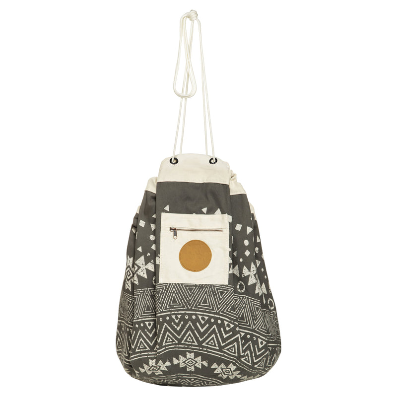 A Tribal Printed Play Pouch in Charcoal by Play Pouch with a tribal pattern.