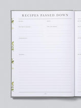 A Recipes Passed Down journal with an assortment of treasured recipes by Write To Me.