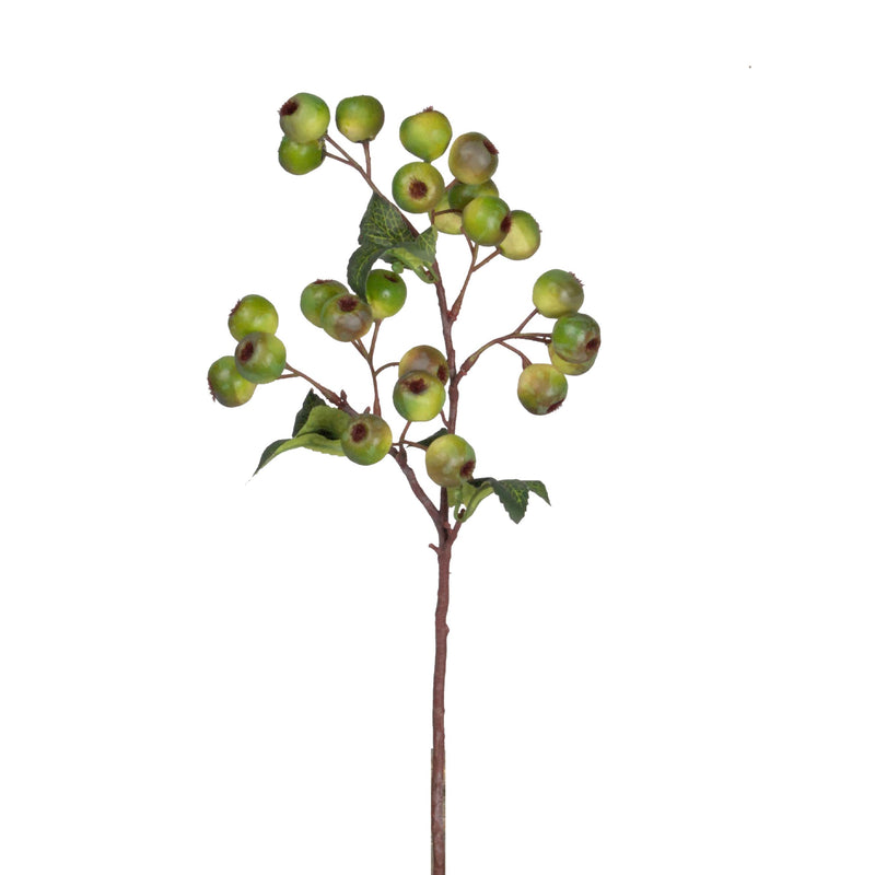An arrangement of Artificial Flora's Hawthorn Berry - Green on a stick displayed against a white background.