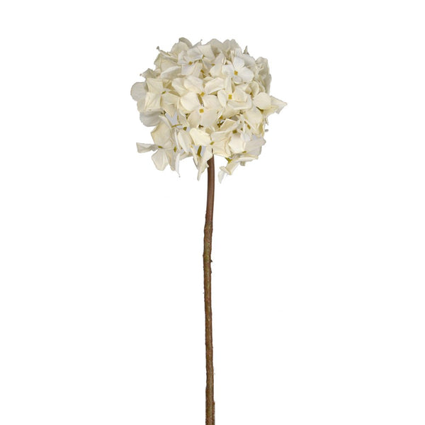 A white Grandiflora Hydrangea flower on a stick, provided by Artificial Flora, providing greenery without maintenance.