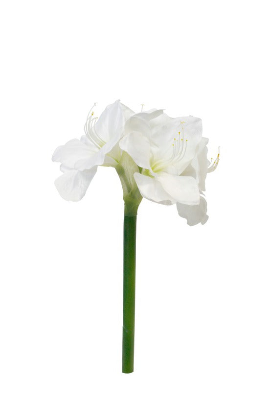 An Artificial Flora Amaryllis Stem White flower on a stem against a white background.