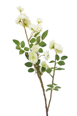 Rambling Rose Spray Cream by Artificial Flora on a stem against a white background with greenery.