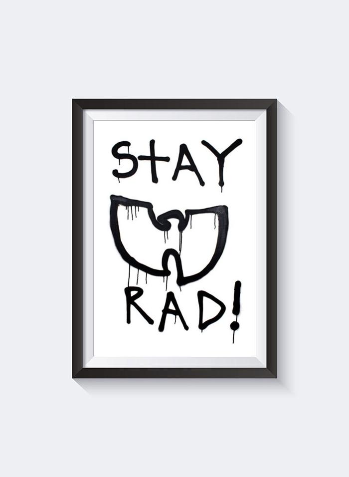 Stay Rad print in black hand-drawn lettering, in a black frame