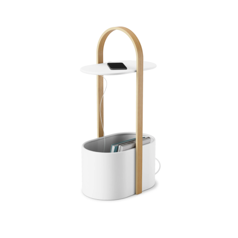 Umbra Bellwood wood and metal side table with cable management storage