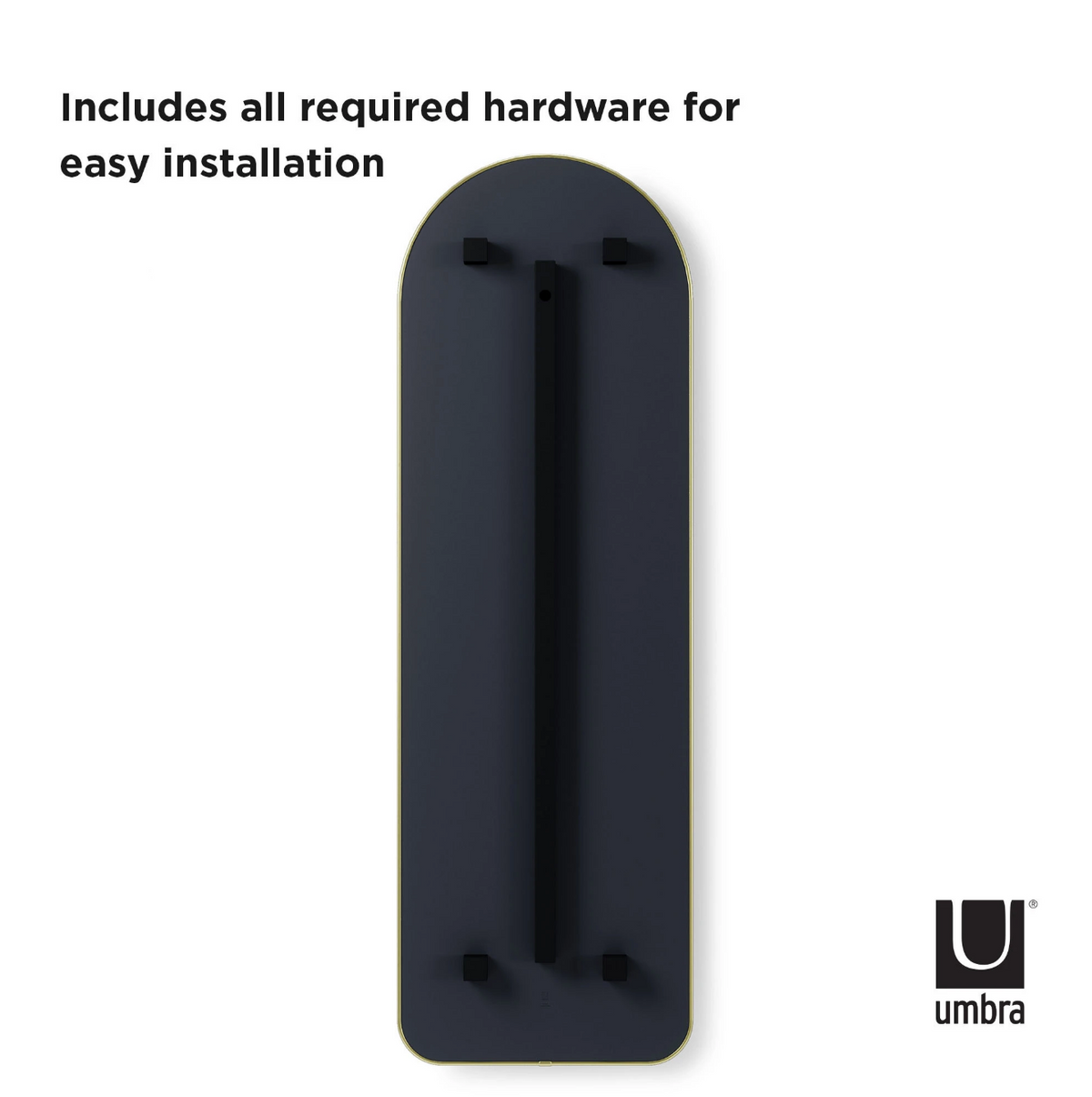 Mounting and anti-tip hardware supplied with the Umbra Hubba arched leaning mirror