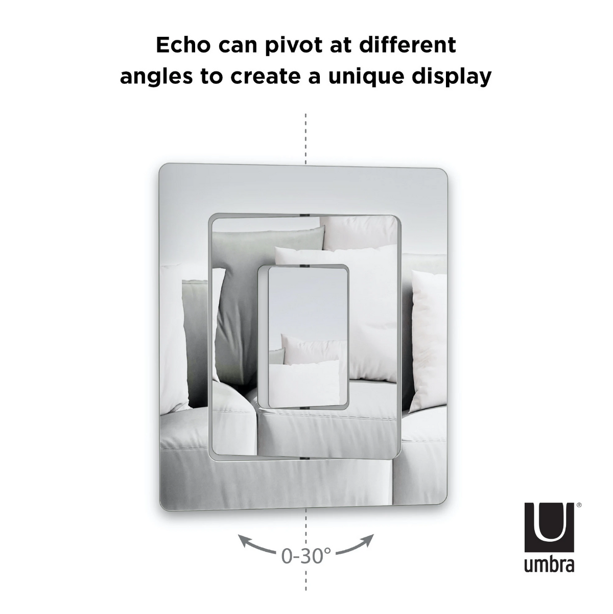 Umbra Echo mirror panels pivoting between 0 and 30 degrees for a custom display