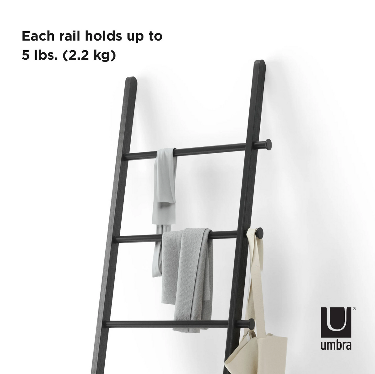 Umbra Leana black ladder, each rail holds up to 2.3kg