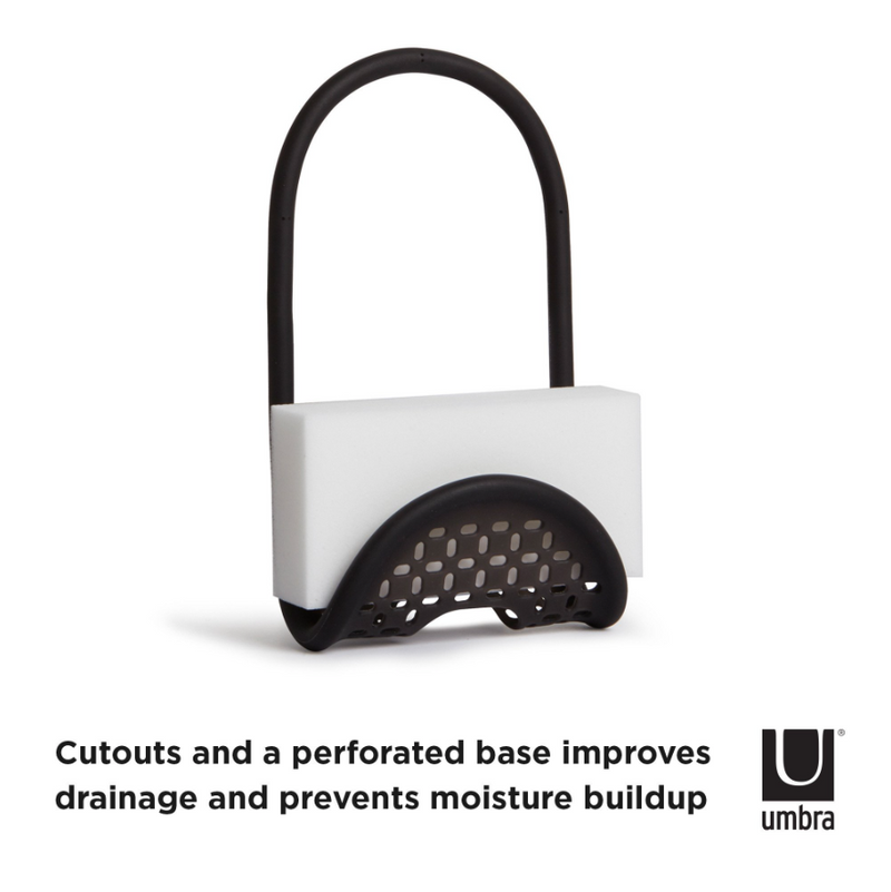 Umbra's SLING SINK CADDY is a flexible sink caddy with cutouts and a perforated base for drainage improvement.