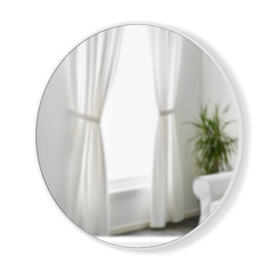 Umbra Hub white 94cm round wall mirror in living room