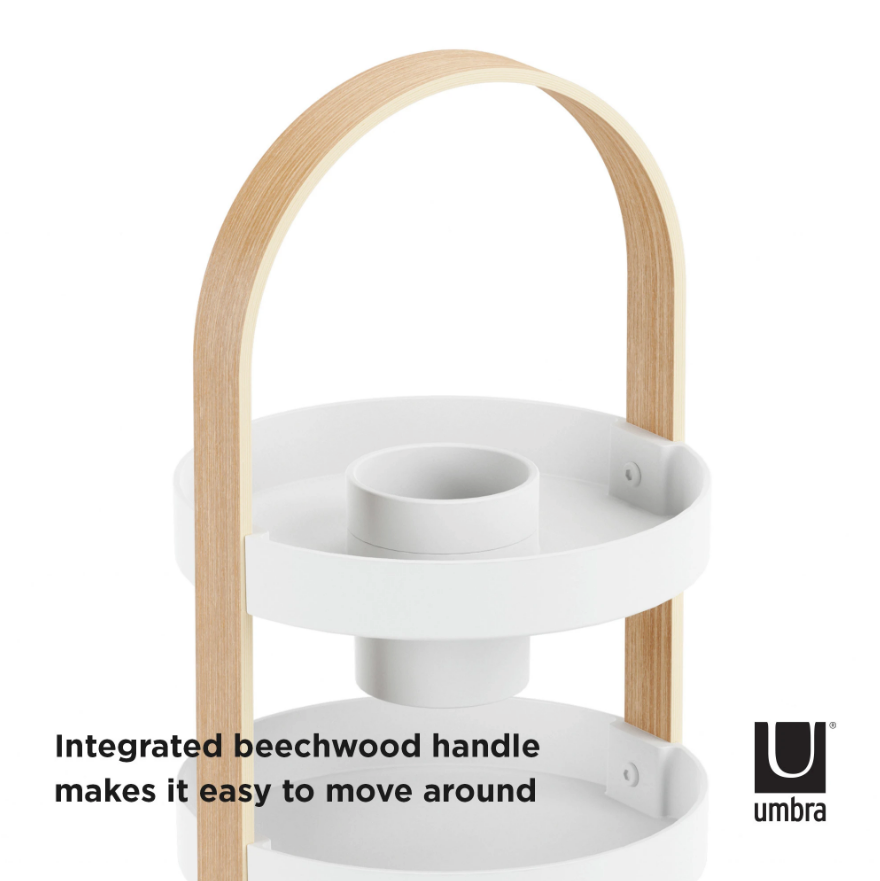 Umbra Bellwood cosmetic organiser with an integrated beechwood carry handle