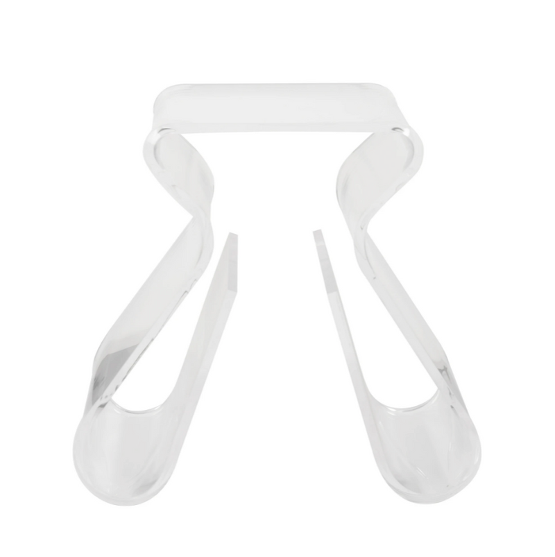 A pair of clear plastic Magino Stool With Magazine Rack - Clear Acrylic toothpicks on a white background, made by Umbra.