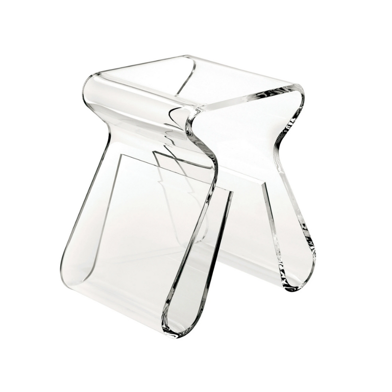 A Magino Stool With Magazine Rack - Clear Acrylic by Umbra on a white background.