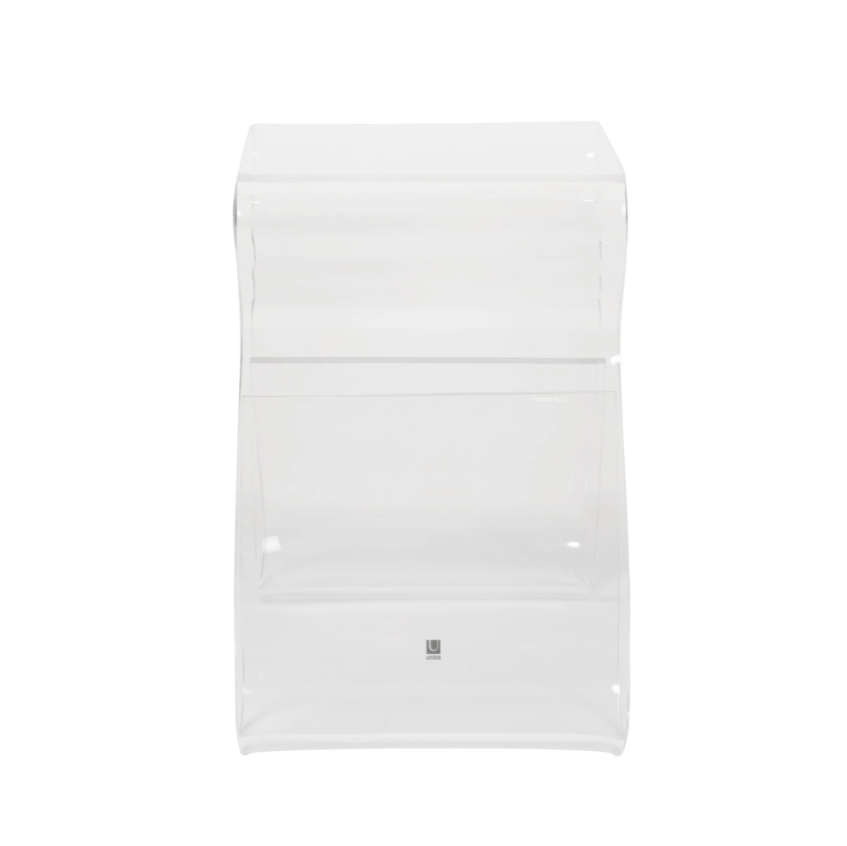 Magino stool viewed from the front, clear acrylic on white